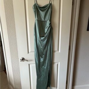 Elegant Green Satin Slip Dress